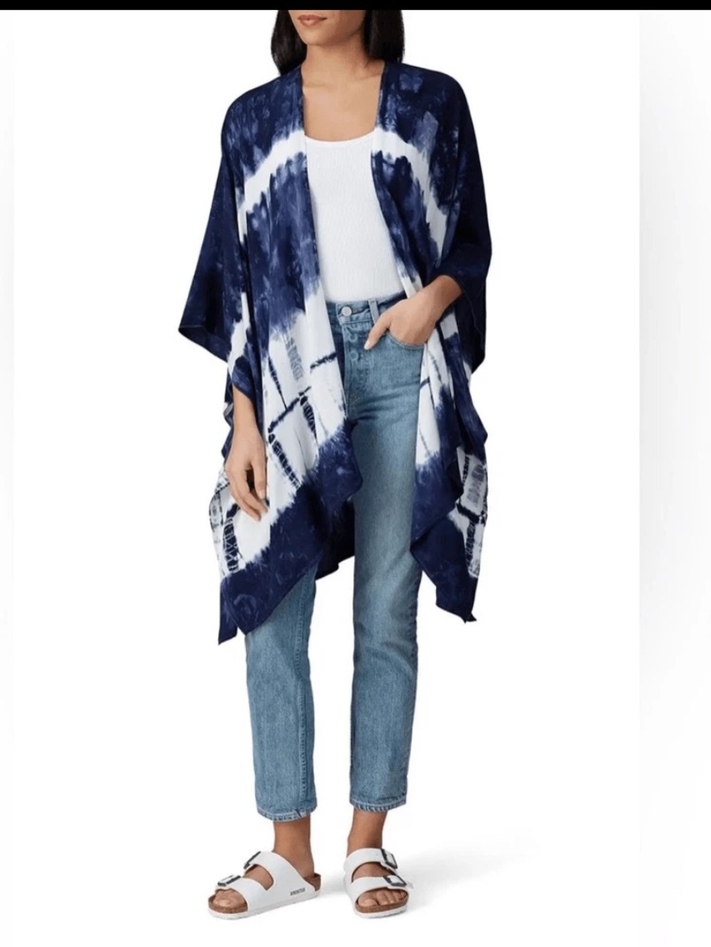 Fifteen Twenty Navy and White Tie-Dye Kimono Cover up made in USA runs big XS